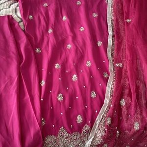 Pink Pakistani outfit with silver embroidery